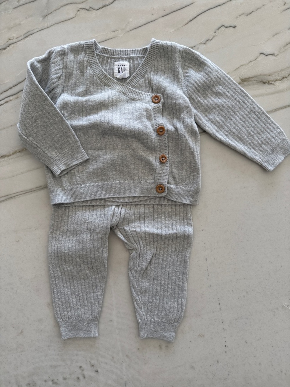 GAP Gray Ribbed Knit Baby Sweater and Pants Set